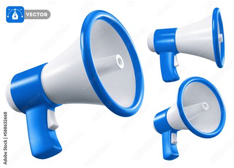 Vetor De Blue And White Colored Megaphone Speaker View From Different Angles Isolated On White