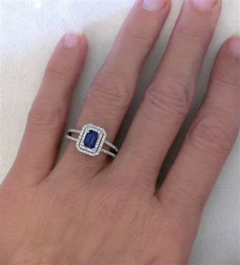 Sapphire Engagement Ring Emerald Cut Blue Sapphire With Double