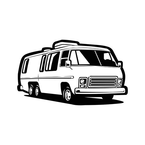 Classic Retro RV Campervan Caravan Monochrome Silhouette Vector Art ...