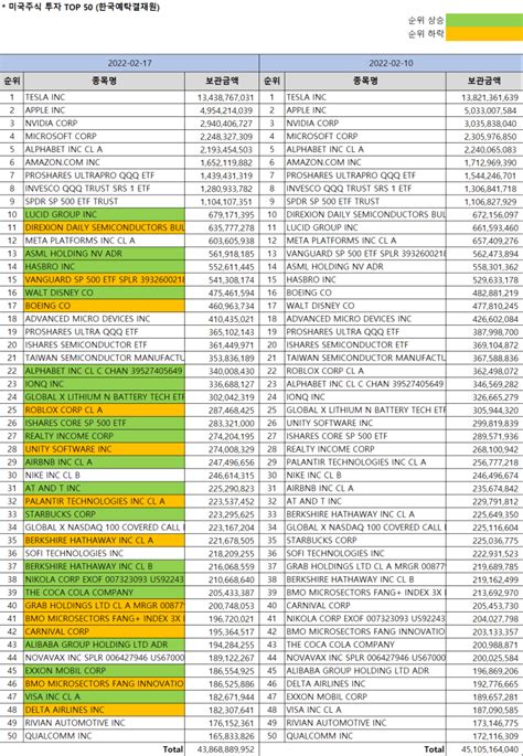 한국인 미국주식 보유순위 Top 50 217 기준 Feat미국주식 시총순위 네이버 블로그