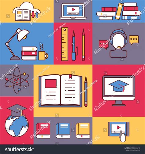 Online Education Collage Vector Illustration Colorful Stock Vector