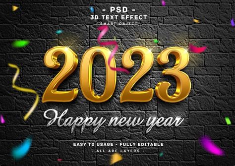 2023 Feliz Año Nuevo Efecto De Estilo De Texto De Plata Dorada 3d