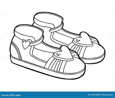 Coloring Book Cartoon Shoe Collection Kids Sandals With Heart Sign