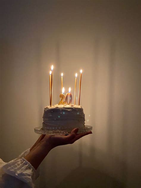 A Person Holding A Cake With Candles On It In Front Of A White Wall