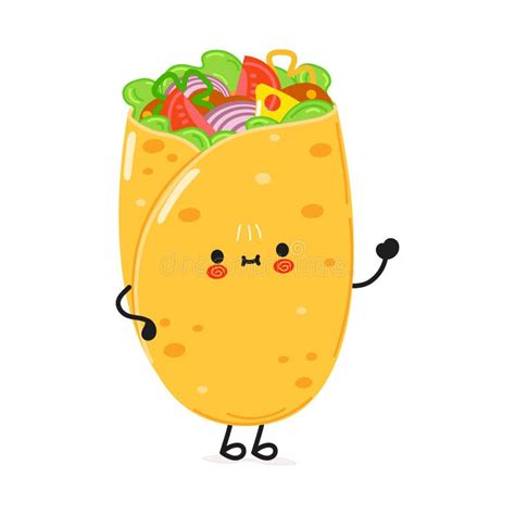 Cute Funny Burrito Waving Hand Character. Vector Hand Drawn Cartoon ...