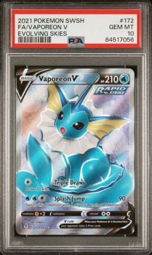 2021 POKEMON SWORD SHIELD EVOLVING SKIES 172 FULL ART VAPOREON V PSA