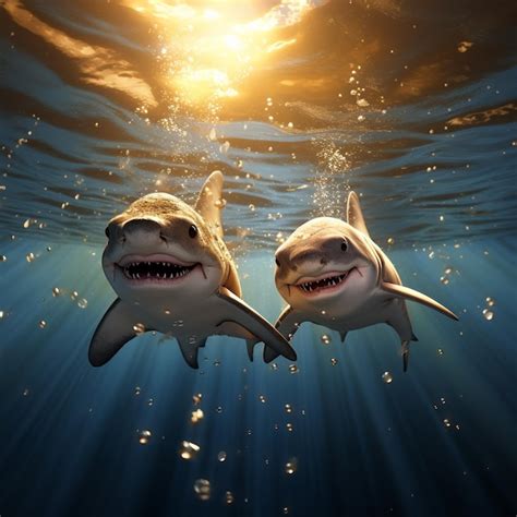 Premium Ai Image Cute Baby Sharks Playing In The Ocean