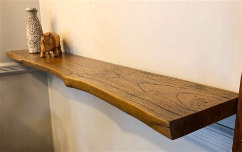 Rustic Live Edge Solid Teak Wood Floating Shelf With Hardware Etsy