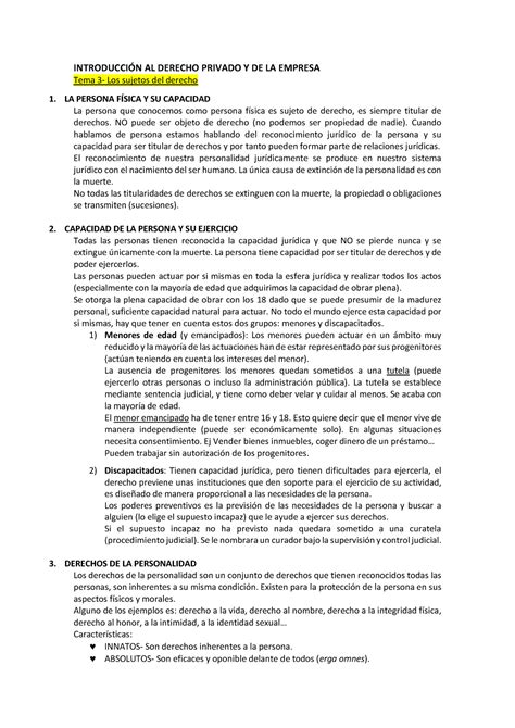 TEMA 3 TEMA 3 DE DERECHO PRIVADO Y DE LA EMPRESA I TEMA RESUMIDO