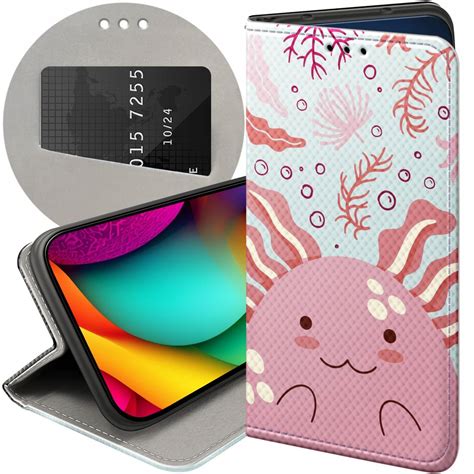 ETUI Z KLAPKĄ DO LG K50 Q60 WZORY AXOLOTL AKSOLOTL Z AKSOLOTLEM