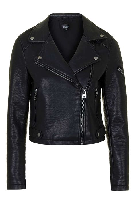 Topshop Faux Leather Biker Jacket In Multicolor Black Lyst