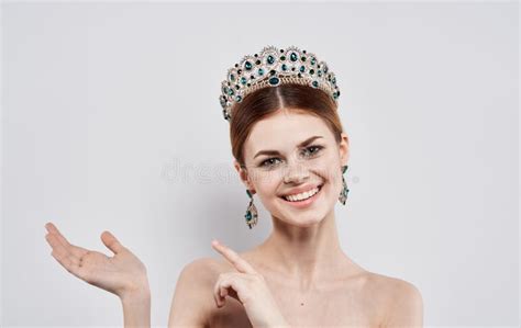 Beautiful Woman Beauty Queen Diadem Earrings Model Makeup Stock Photo