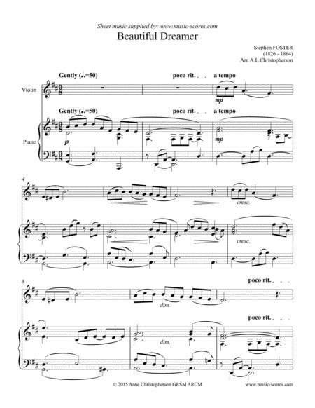 Beautiful Dreamer Violin And Piano Arr Anne L Christopherson Grsm