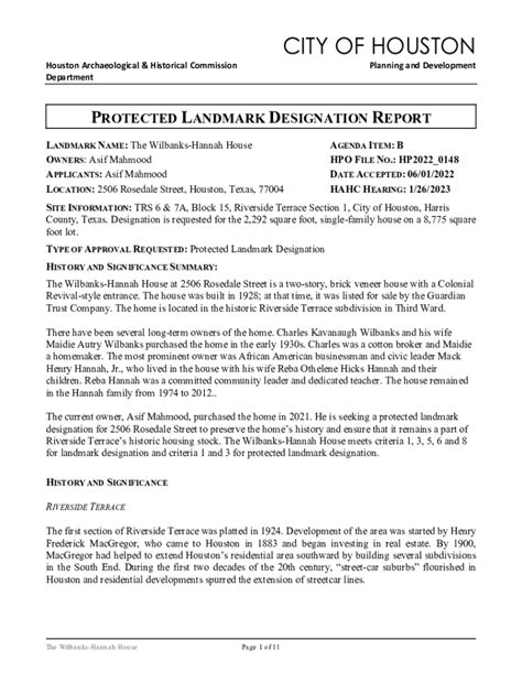 Fillable Online Protected Landmark Designation Report Fax Email Print