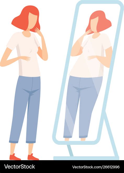 Slim Teen Girl Seeing Herself Fat In Mirror Vector Image