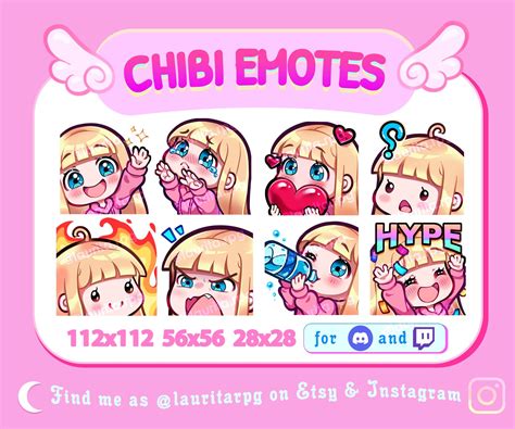 Cute Chibi Girl Emote Pack For Twitch Straight Blonde Hair With Bangs Blue Eyes And Fair Skin