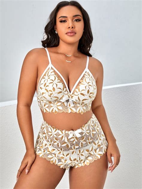 Plus Allover Print Mesh Lingerie Set Shein Usa