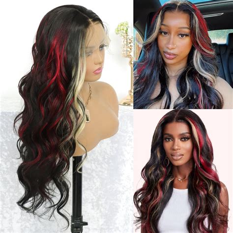 Amazon MACA BAKA Highlight Red Skunk Stripe Blonde Synthetic Lace
