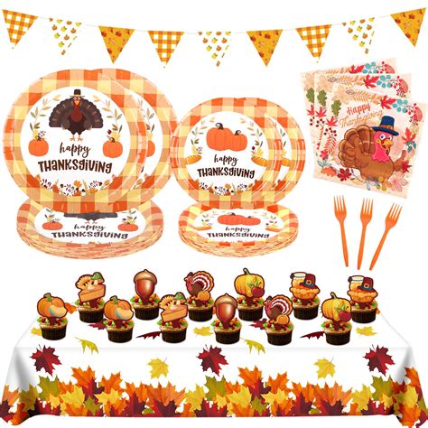 AOKE Thanksgiving Plates And Napkins Sets Thanksgiving Party Supplies