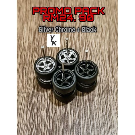 Tayar Getah Rim Set Of Spoke Silver Chrome Black Oem Rubber Wheels Hot Wheels