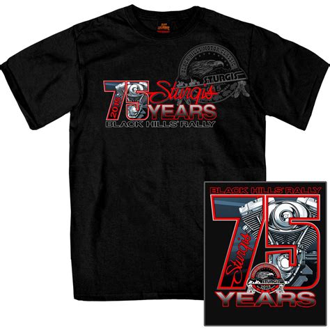 Official 2015 Sturgis Motorcycle Rally Big 75th Black T Shirt Black