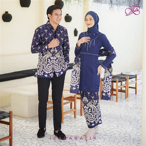 Jual Sofia Navy Setelan Baju Kebaya Batik Modern Couple Wisuda