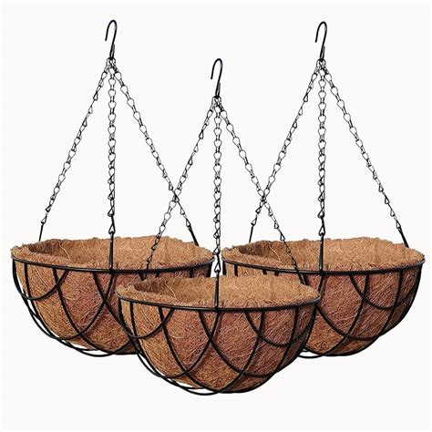 FOBHIYA Metal Hanging Planter Basket With Coco Coir Liner And Chain