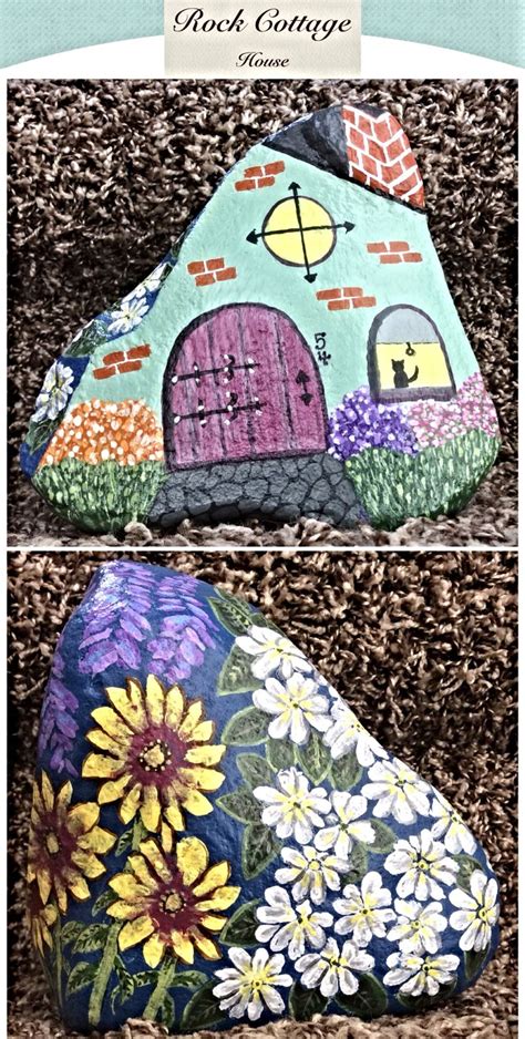 Painted Rock Cottage House Hand Painted Rocks Rock Crafts Rock