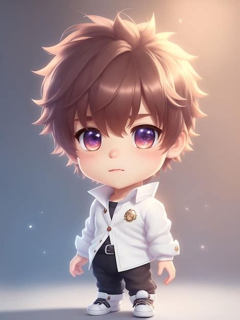 Premium AI Image | Cute anime boy with a white shirt and purple eyes generative ai