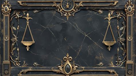 Ornate Frame Border Background With Judge Concept Featuring Scales Of