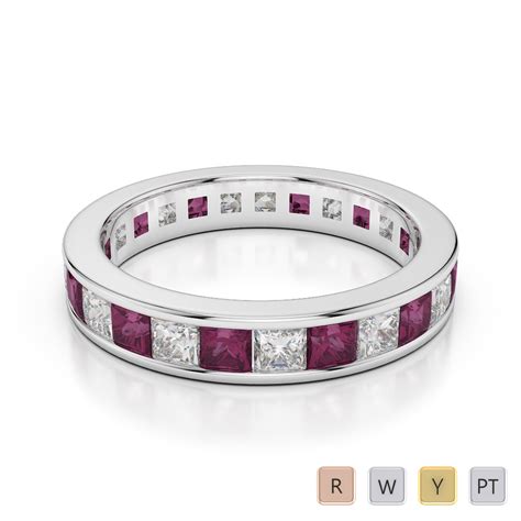 4 mm gold / platinum princess cut ruby and diamond full eternity ring ...