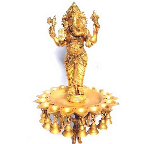 Ganesh Statues Golden Gold Plated Brass God Statue For Decoration