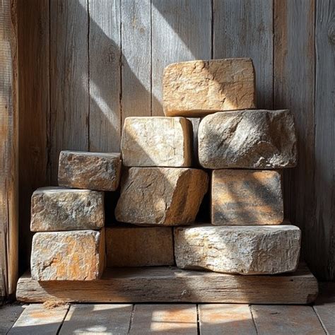 stacked stone blocks image stones sunlight wooden
