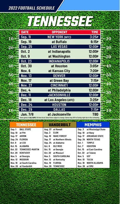 Reamark Products Tennessee Full Magnet Football Schedule