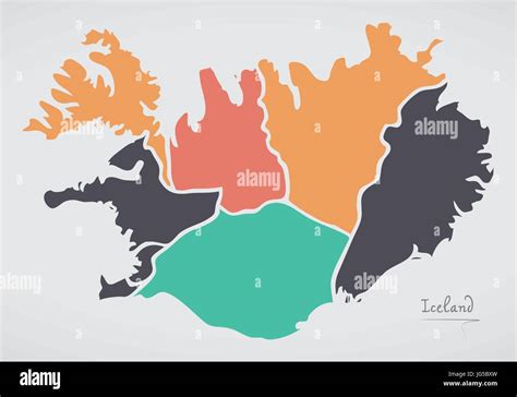 Mapa De Islandia Con Los Estados Y Modernas Formas Redondas Imagen