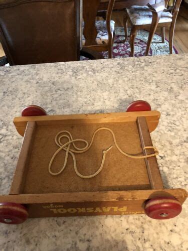 Antique Playskool Colorol Wagon 1960s Wood Pull Toy Vintage Colors