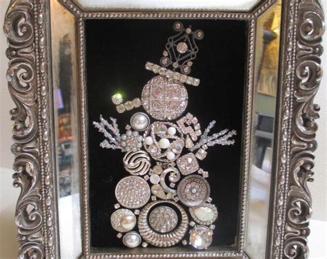 Jeweled Framed Jewelry Snowman Black Silver Vintage Etsy