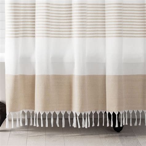 Boho Harper Stripe Knotted Tassel Fabric Shower Curtain Bed Bath