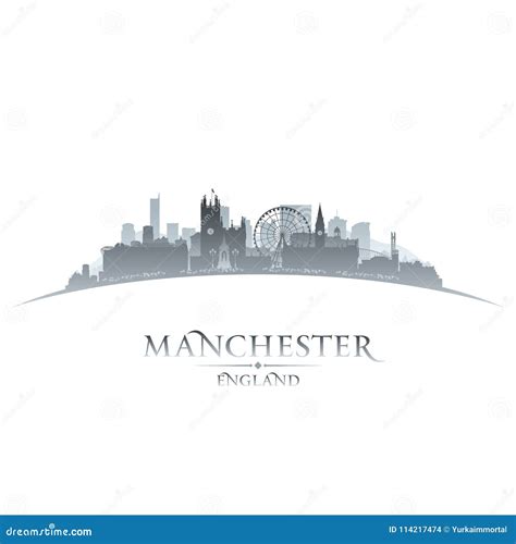 Manchester England City Skyline Silhouette White Background Stock