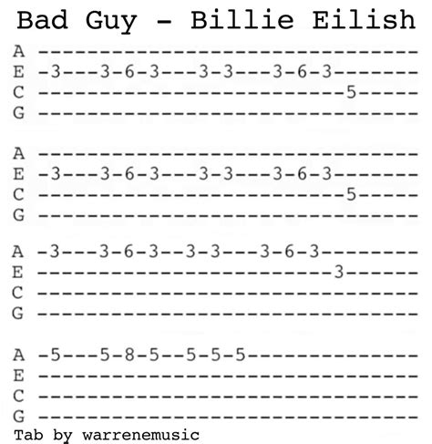 Bad Guy Billie Eilish Ukulele Tab Ukulele Tabs Ukulele Songs