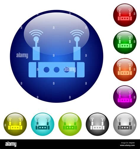 Wifi Router Icons On Round Glass Buttons In Multiple Colors Arranged