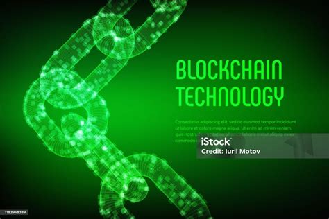 Block Chain Crypto Currency Blockchain Concept 3d Wireframe Chain With Digital Blocks Editable