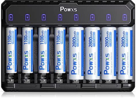 POWXS Akku Ladegerät für Lithium NiMH NICD AA AAA Akkus 8 Fach