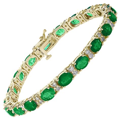 15 Carat Natural Emerald And Diamond Cocktail Tennis Bracelet 14 Karat