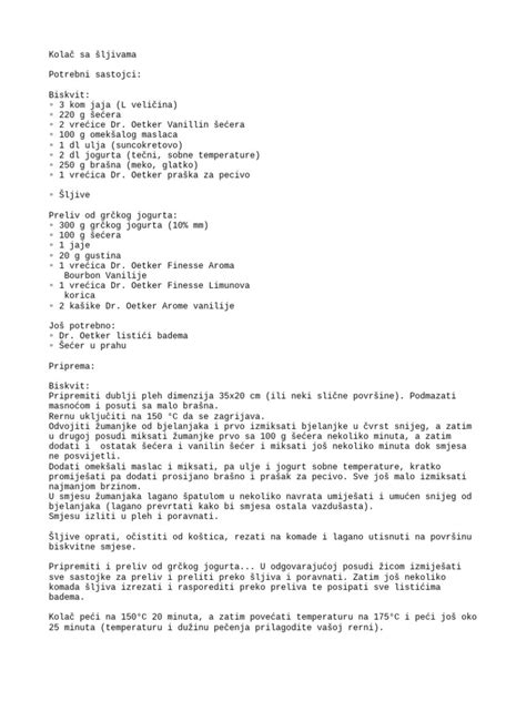 Kolac Sa Sljivama Pdf
