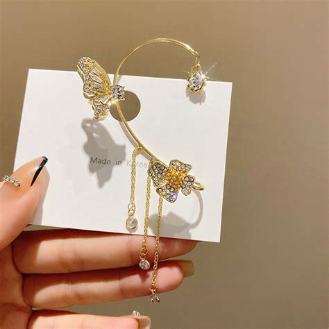 Fashion Zircon Butterfly Ear Cuff Clips Wrap Non Piercing Earring Women