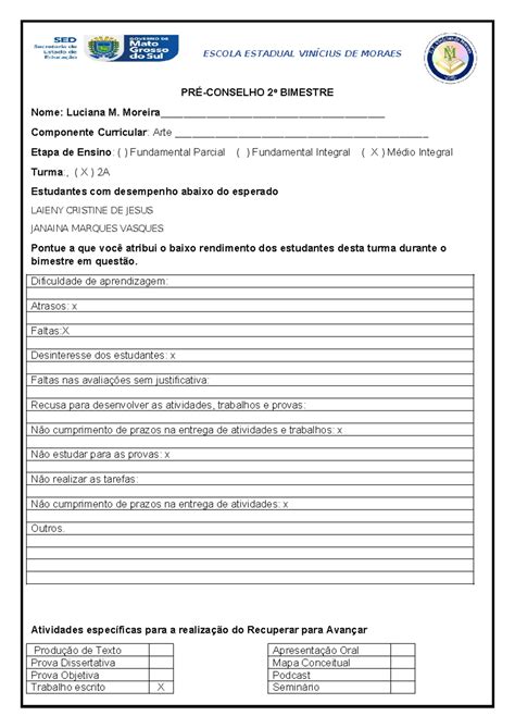Pré Conselho Ou Pré Conselho - PRE Conselho 2º Bimestre - Análise de Desempenho dos Estudantes - Studocu