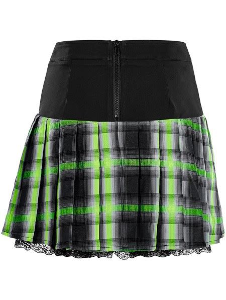 Punk Rave Black And Green Plaid Gothic Punk Grunge Girl Pleated Mini