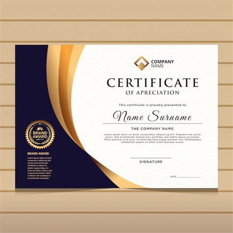 Modelo De Certificado De Diploma Azul E Ouro Elegante Vetor Premium