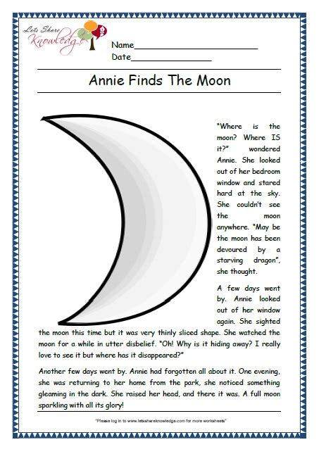 Annie Finds The Moon Grade 1 Comprehension Lets Share Knowledge